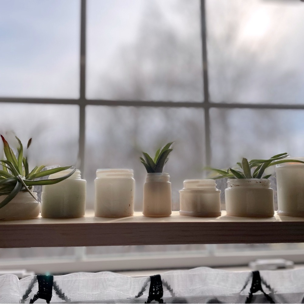 Assorted milk glass jars